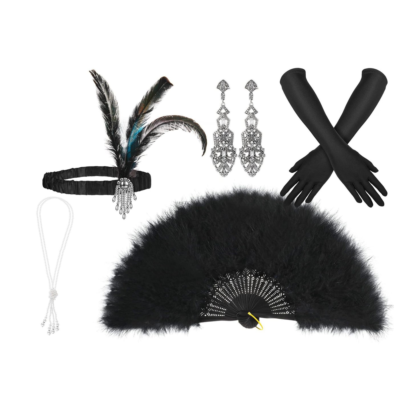 Roaring 20s Accessory Set with Feather Fan