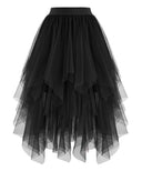 Women's Red and Black Gothic High-Low Tulle Skirt