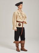 Men's Beige Ruffled Pirate Costume Set