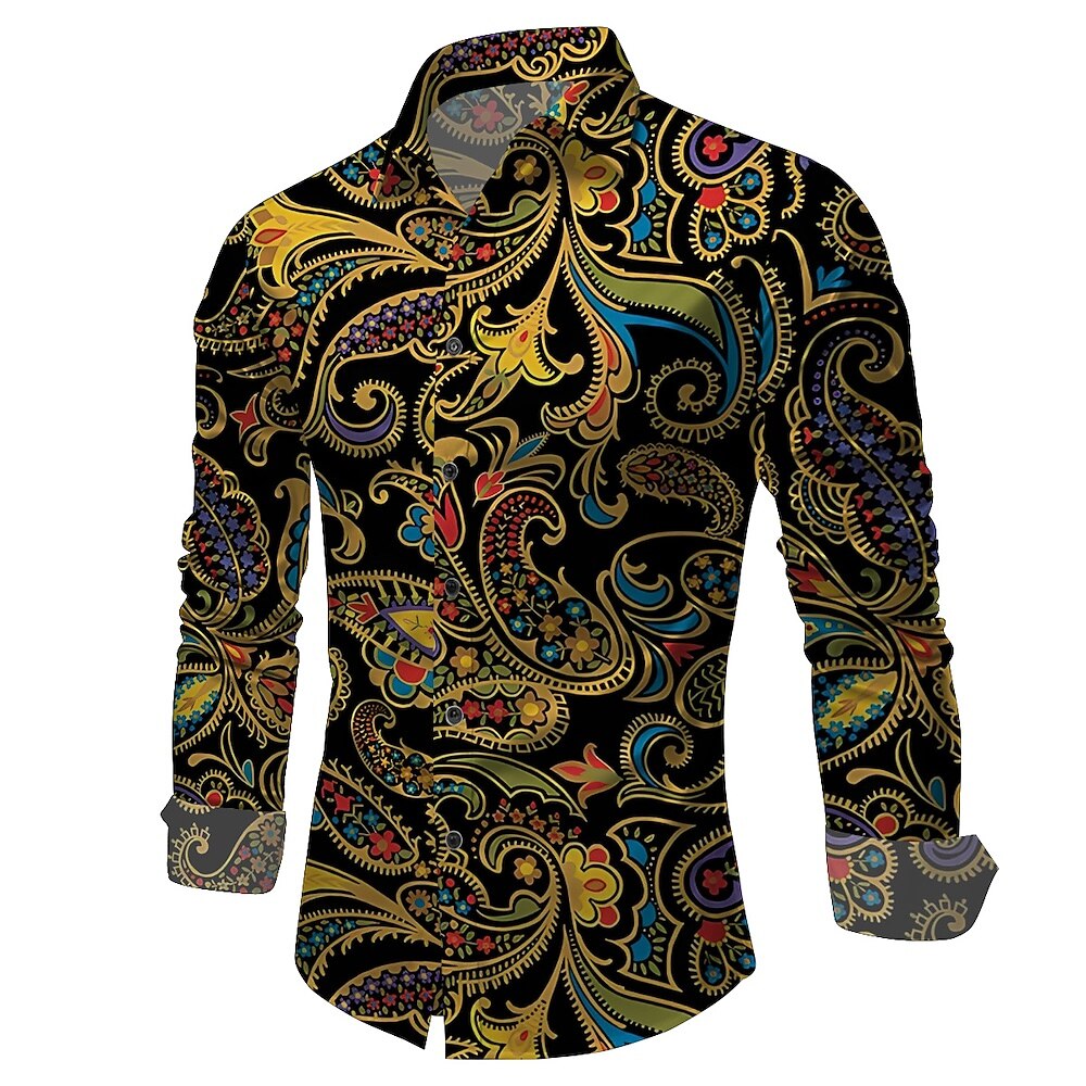 Retro 70S Psychedelic Mandala Paisley Long Sleeves Collar Shirt