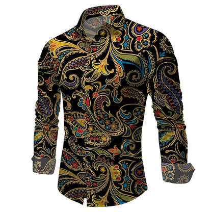 Retro 70S Psychedelic Mandala Paisley Long Sleeves Collar Shirt