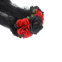 Copricapo da donna gotico in pizzo con rosa e velo scheletro per Halloween