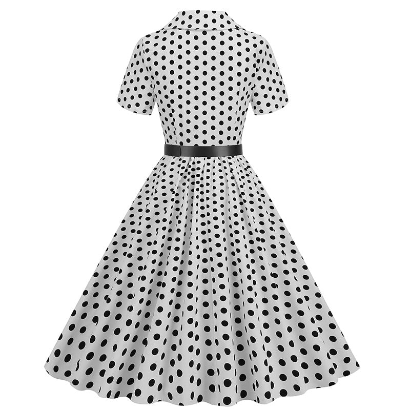 Women's 1950s Polka Dot Lapel Collar Swing Shirt Dress