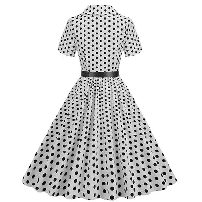 Women's 1950s Polka Dot Lapel Collar Swing Shirt Dress