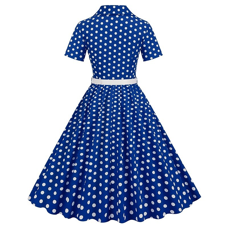 Women's 1950s Polka Dot Lapel Collar Swing Shirt Dress