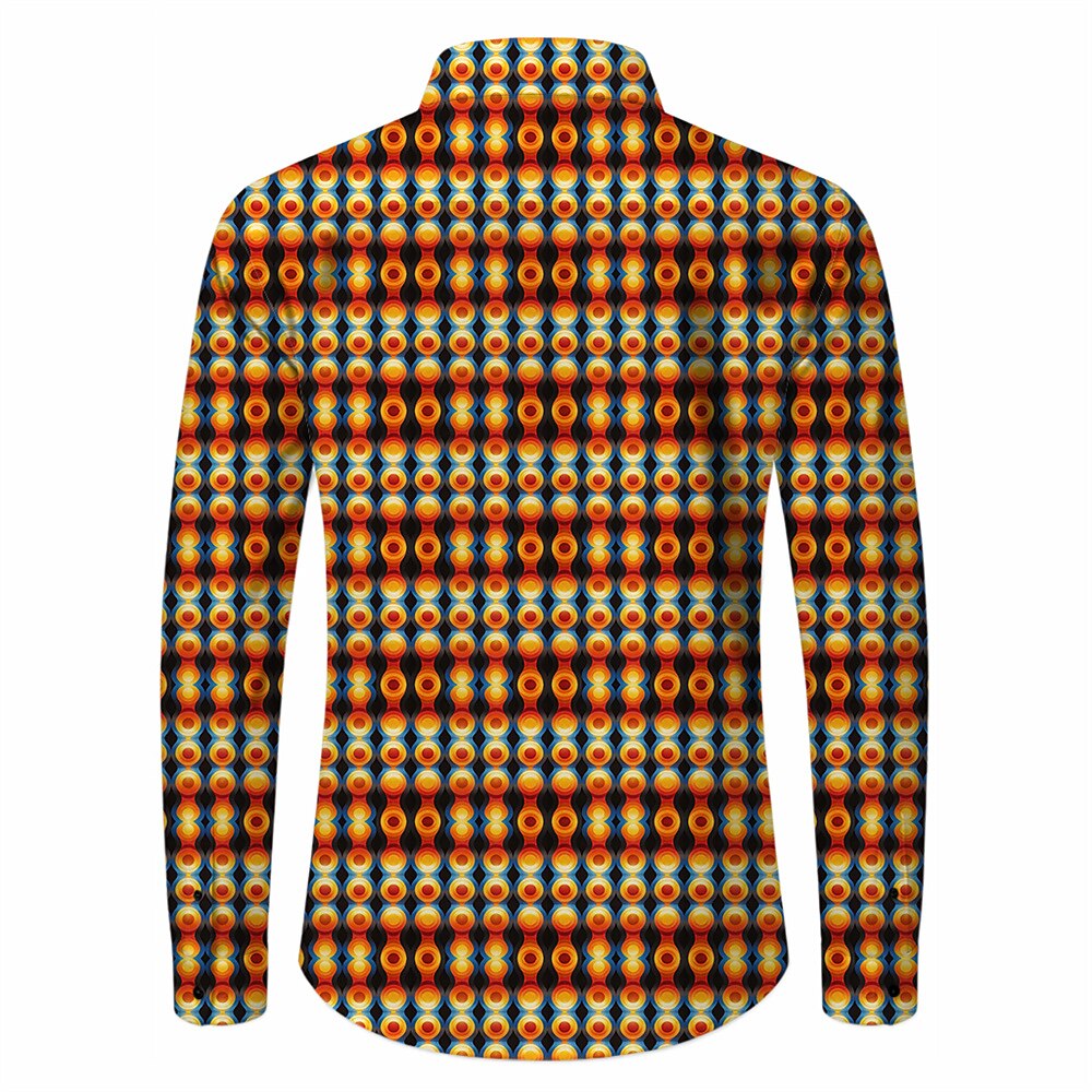 Retro 70S Vintage Geometric Circle Pattern Long Sleeves Collar Shirt