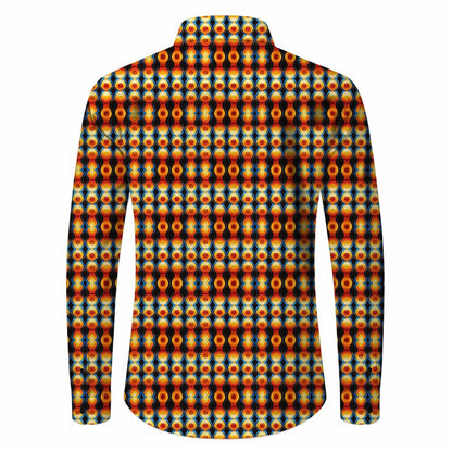 Retro 70S Vintage Geometric Circle Pattern Long Sleeves Collar Shirt