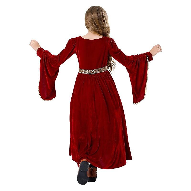 Children's Medieval Retro Suede Dress with Bell Sleeves