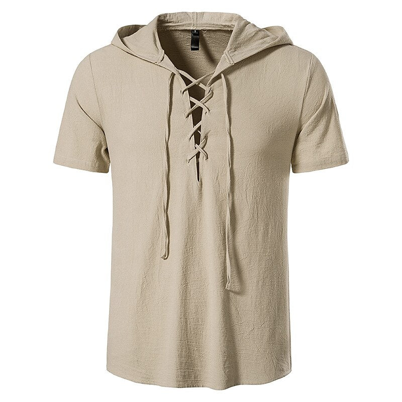 Retro Viking Style Short Sleeve Hooded Shirts