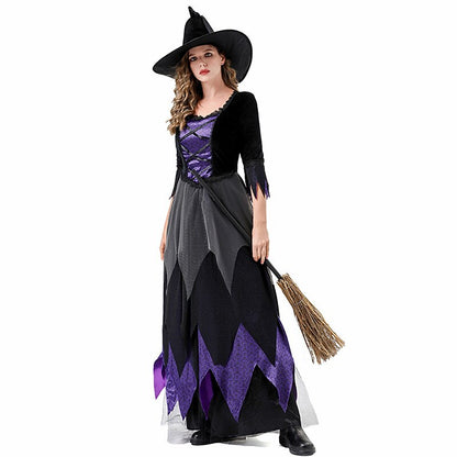 Gothic Witch Outfit Gown with Witch Hat