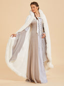 Women's Ivory Medieval Queen Gown & Fur-Trimmed Cloak Costume Set