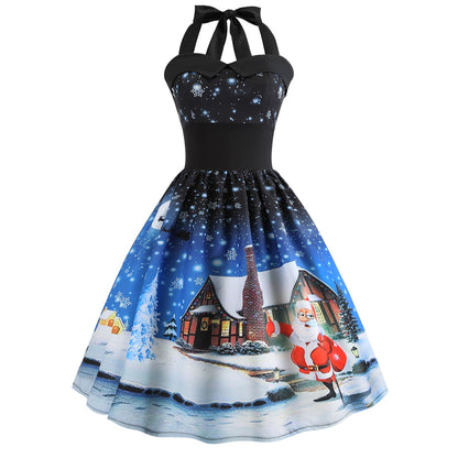 Retro Christmas Santa Halter Dress