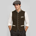 Set da uomo composto da gilet tradizionale marrone anni '20 e berretto da newsboy, 2 pezzi