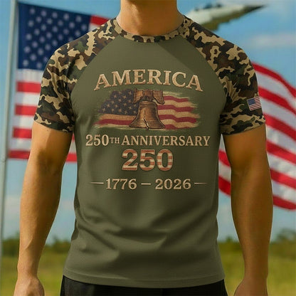 Men's American 250th Liberty Bell American Flag Camouflage Patriotic Printed T-shirt