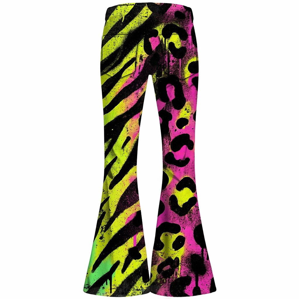 Retro 70s Acid Leopard High Waist Wide Flared Trousers