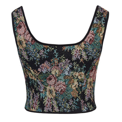 Floral Lace-up Front Vest U-Back 10 Bones Corset