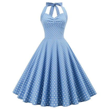 Women's 1950s Polka Dot Halter Neck Swing Dress