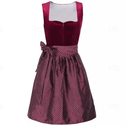 Oktoberfest Burgundy Traditional Dirndl Dress with Apron