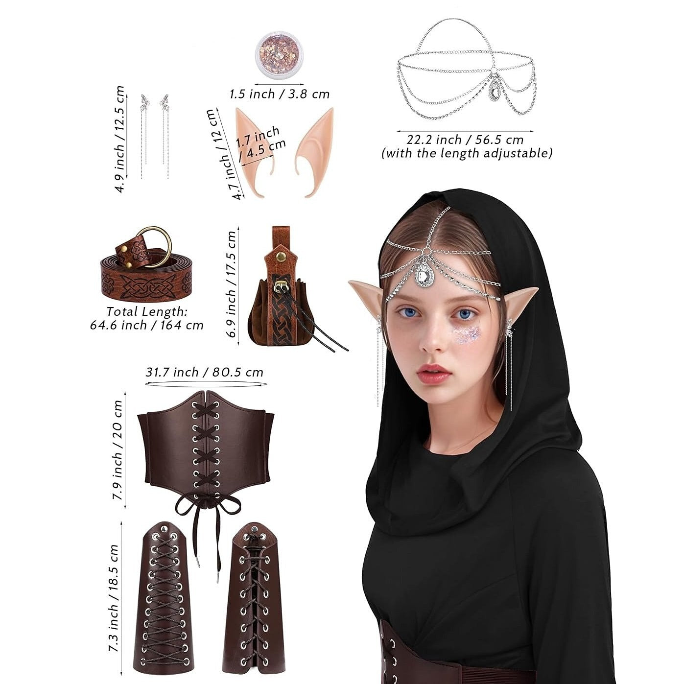 Medieval Asymmetrical Dress with Headpiece Corset Armors