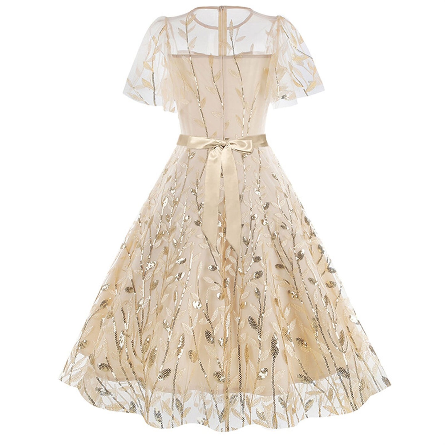 Embroidered Flutter Sleeve Midi Dress