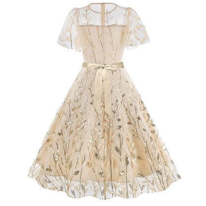 Embroidered Flutter Sleeve Midi Dress