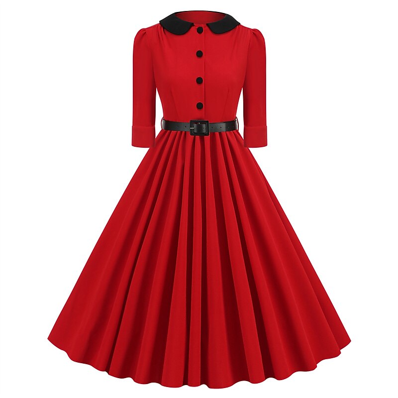 Women's 1950s Peter Pan Collar Half Sleeve A-Line Dress