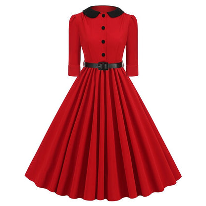 Women's 1950s Peter Pan Collar Half Sleeve A-Line Dress
