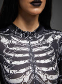 Leotard da donna di Halloween gotico con scheletro e ragnatele