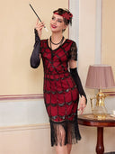 Vestido flapper rojo con patrón de lentejuelas