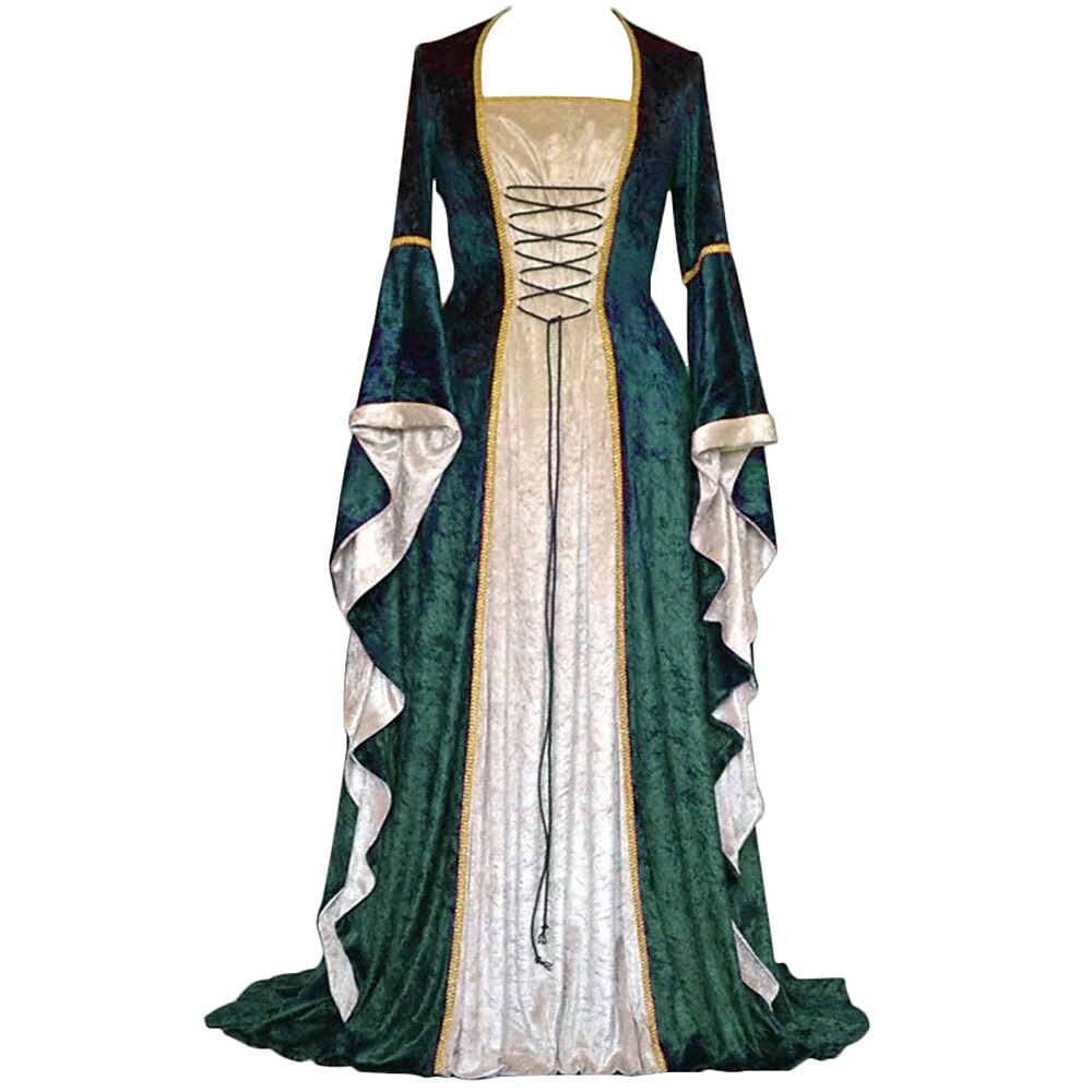 Medieval Velvet Trumpet Sleeves Dress Plus Size