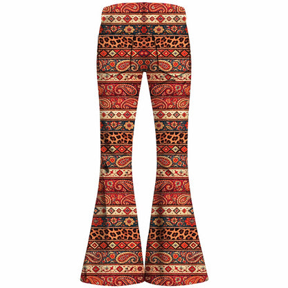 Retro 70s Boho Paisley Geometric High Waist Wide Flared Trousers