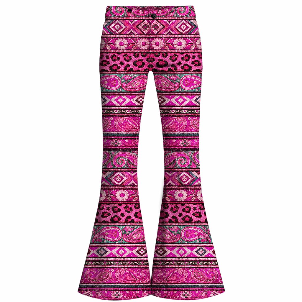 Retro 70s Bohemian Paisley High Waist Wide Flared Trousers