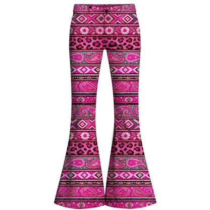 Retro 70s Bohemian Paisley High Waist Wide Flared Trousers
