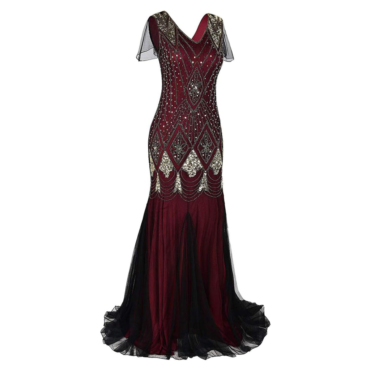 1920s Sequin Mermaid Gown with Accessory Set