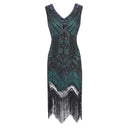 Green Tassel Fringe Flapper Dress Set with ACCs