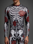 Men's Gothic Skeleton Bodysuit 2-Piece Halloween Costume Set