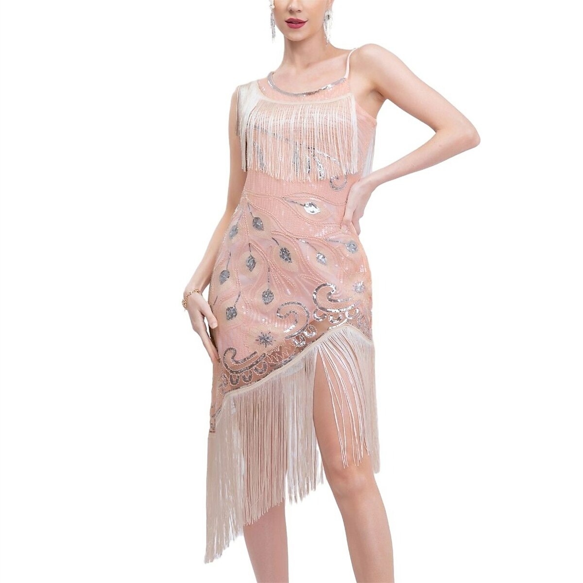 One-Shoulder Flapper Dress with Sequin Floral Detailing