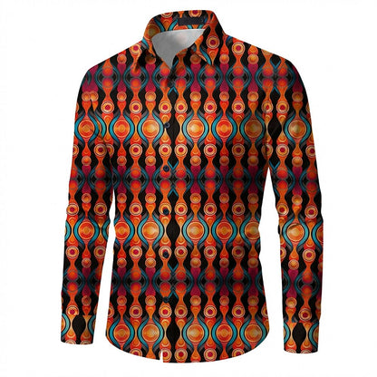 Retro 70S Abstract Geometric Teardrop Long Sleeves Collar Shirt