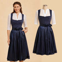Premium Navy Satin Oktoberfest Dirndl & White Lace Blouse Set