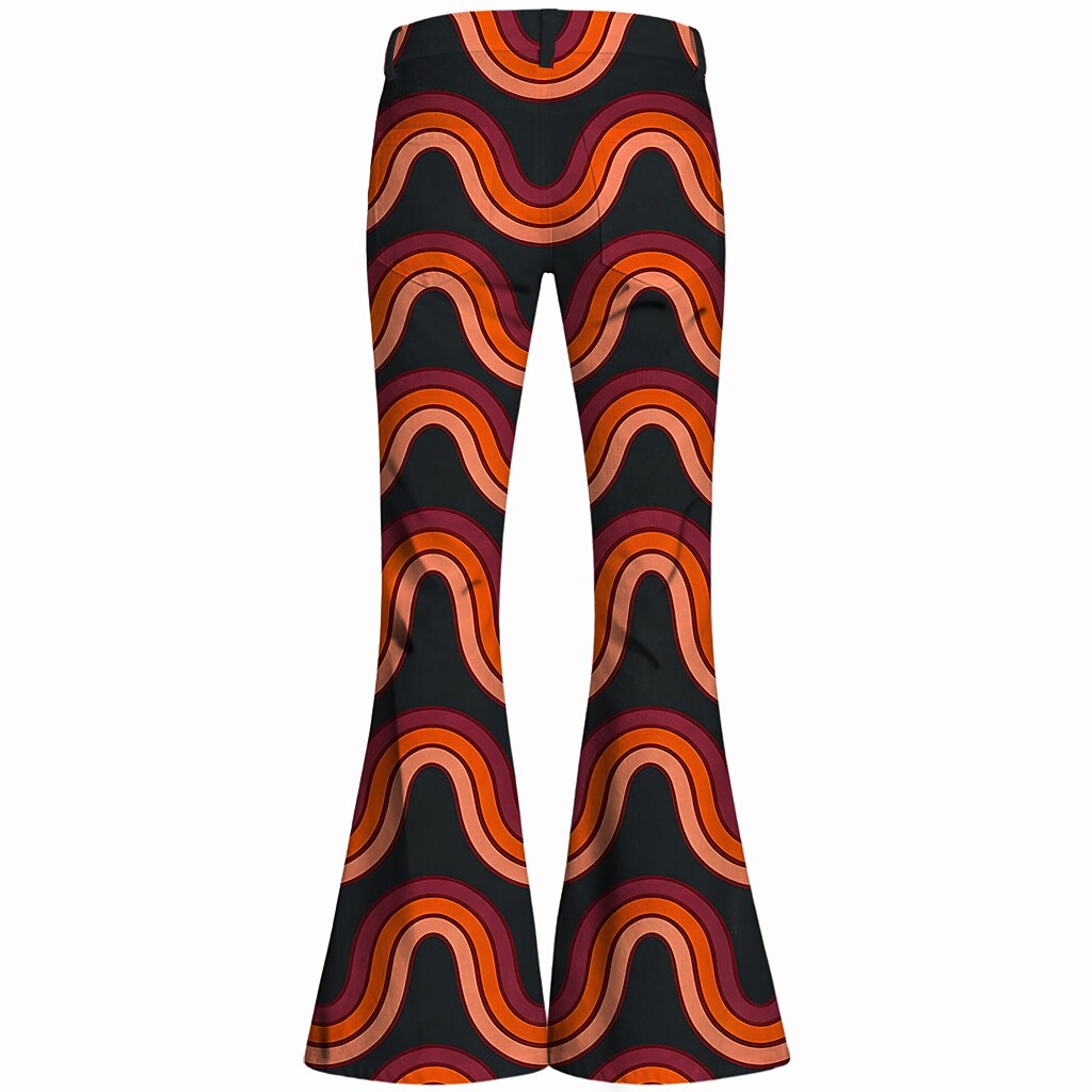 Retro 70s Wavy Orange-Red High Waist Wide Flared Trousers