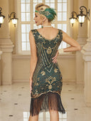 Vestido flapper con cuentas florales y flecos