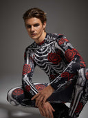 Men's Gothic Skeleton Bodysuit 2-Piece Halloween Costume Set