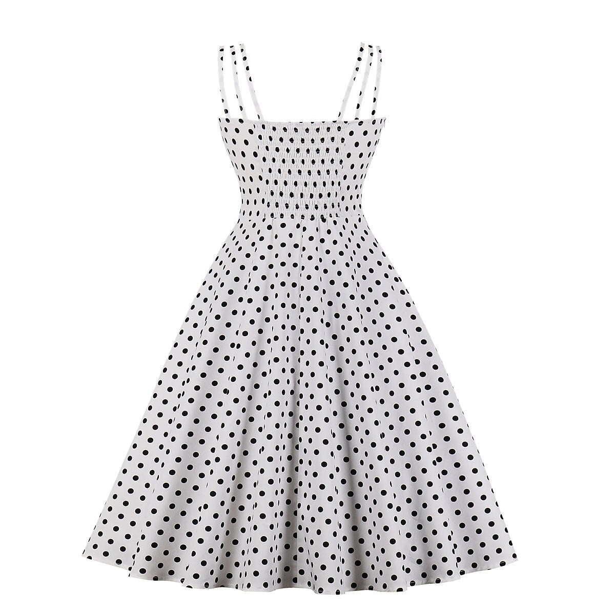 Women's 1950s Polka Dot Spaghetti Strap Bow A-Line Rockabilly Dress