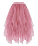 Women's Red and Black Gothic High-Low Tulle Skirt