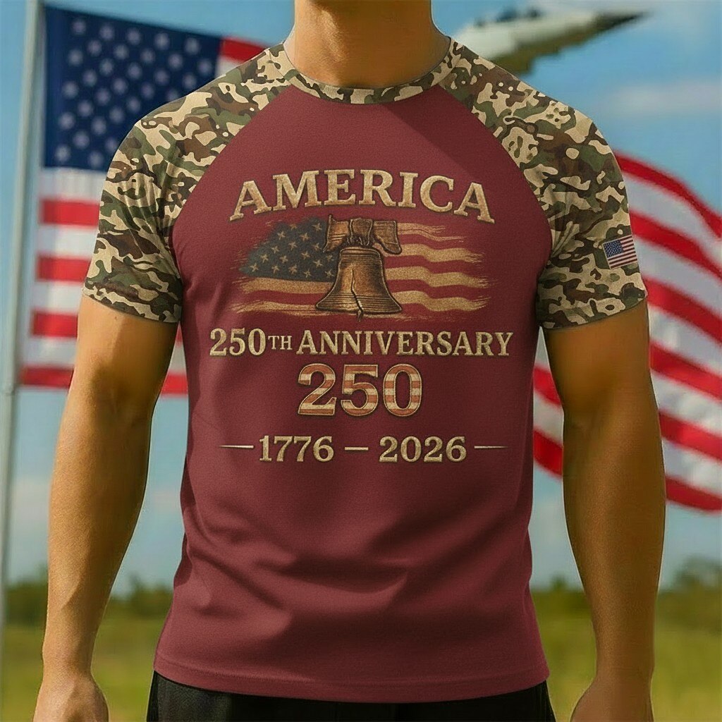 Men's American 250th Liberty Bell American Flag Camouflage Patriotic Printed T-shirt