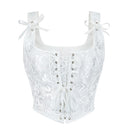 Retro Jacquard Lace-up Corset U-back Vest - Retrorobe