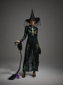 Women's Neon Skeleton Witch 3-Piece Halloween Costume Set