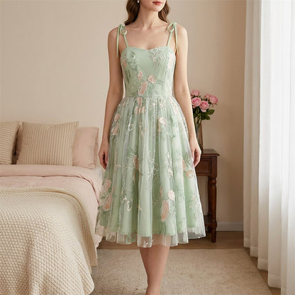 Floral Embroidered Sweetheart Midi Dress