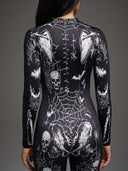 Leotard da donna di Halloween gotico con scheletro e ragnatele