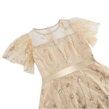 Embroidered Flutter Sleeve Midi Dress